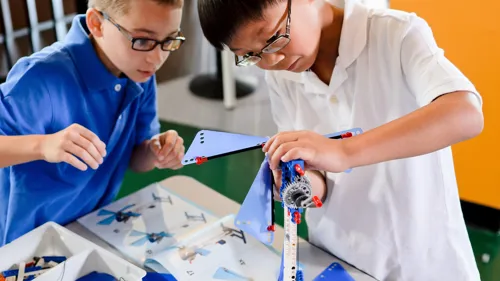 Kids Building LEGO structure